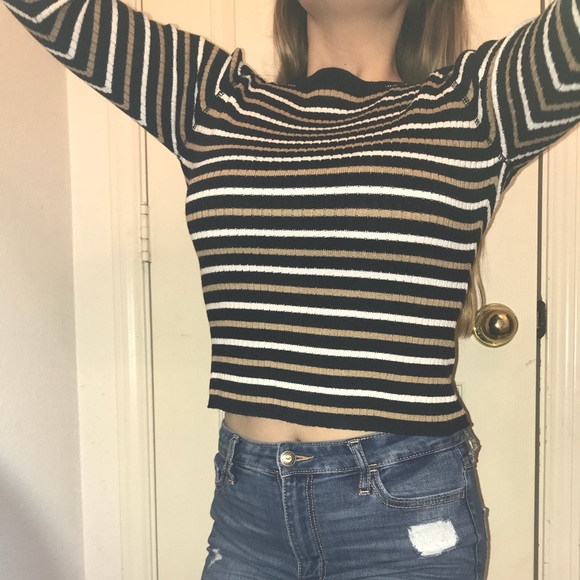 striped cropped long sleeve shirt - Picture 4 of 5